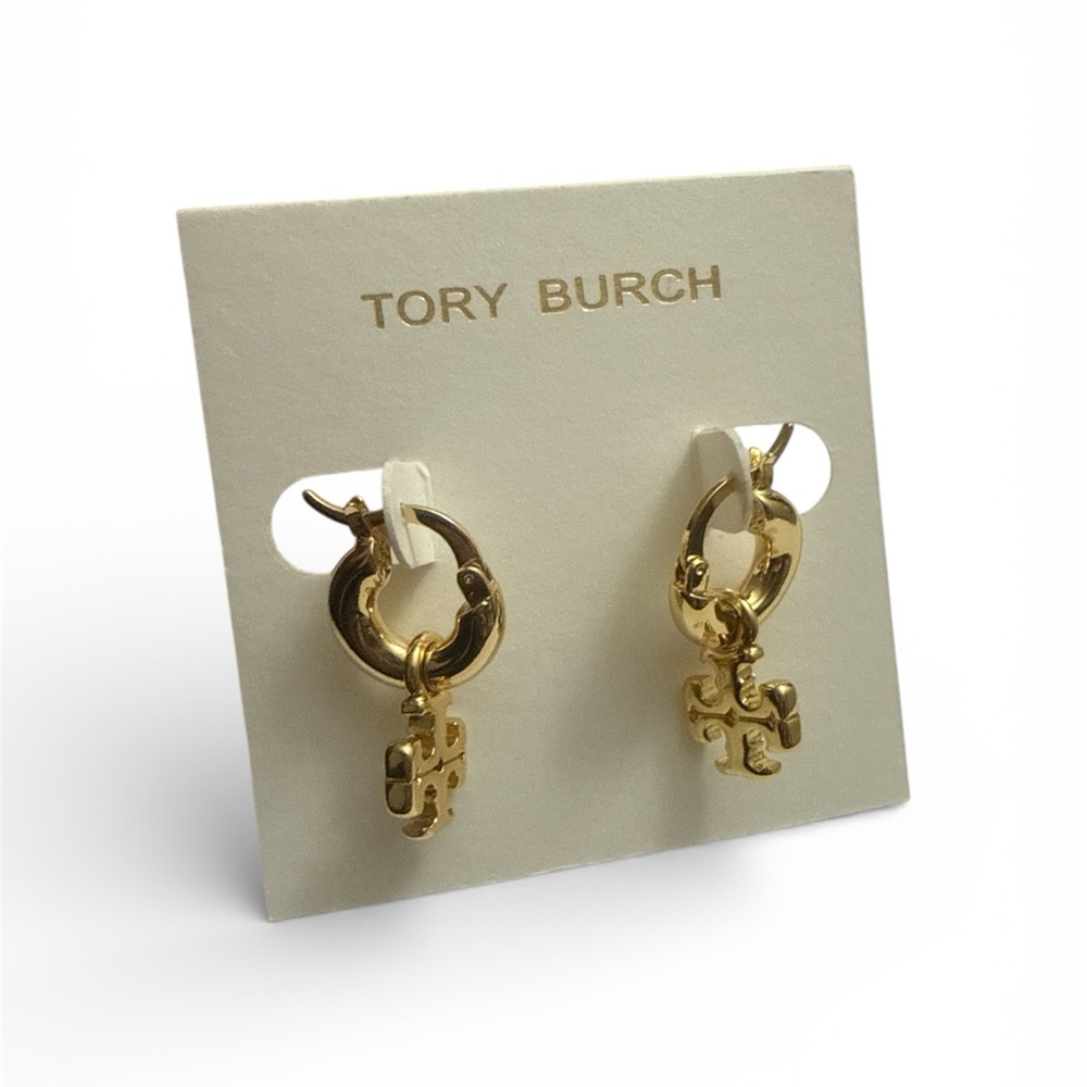 Tory Burch Gold Logo Huggie Hoop Earrings